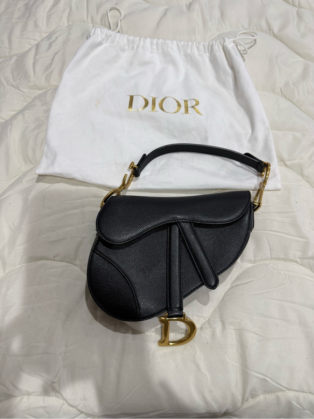 Dior Black Leather Saddle Bag with Gold Hardware, mini size.